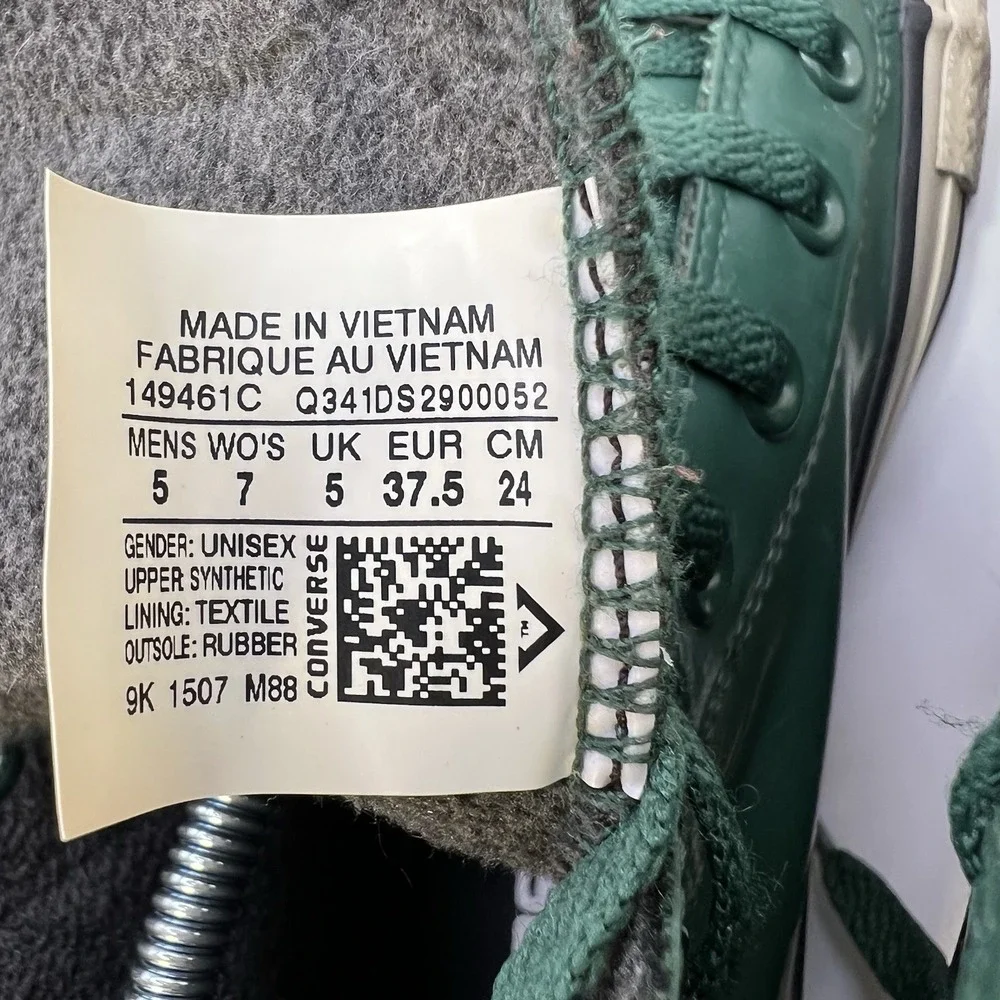 Rubber Converse Chuck Taylor Green High Top Sneakers Unisex W7 M5 Fleece Lined‎ - Picture 13 of 16
